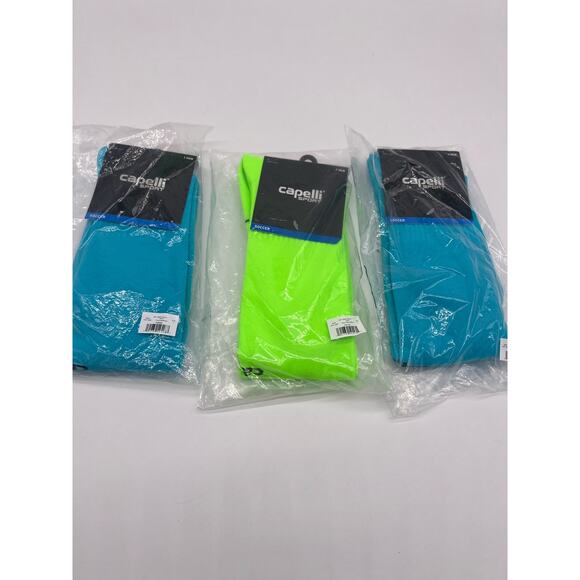 NWT Capelli Sport Soccer Match Socks AGX-1695 Blue Neon Green Lot of 3 Large - Picture 8 of 10